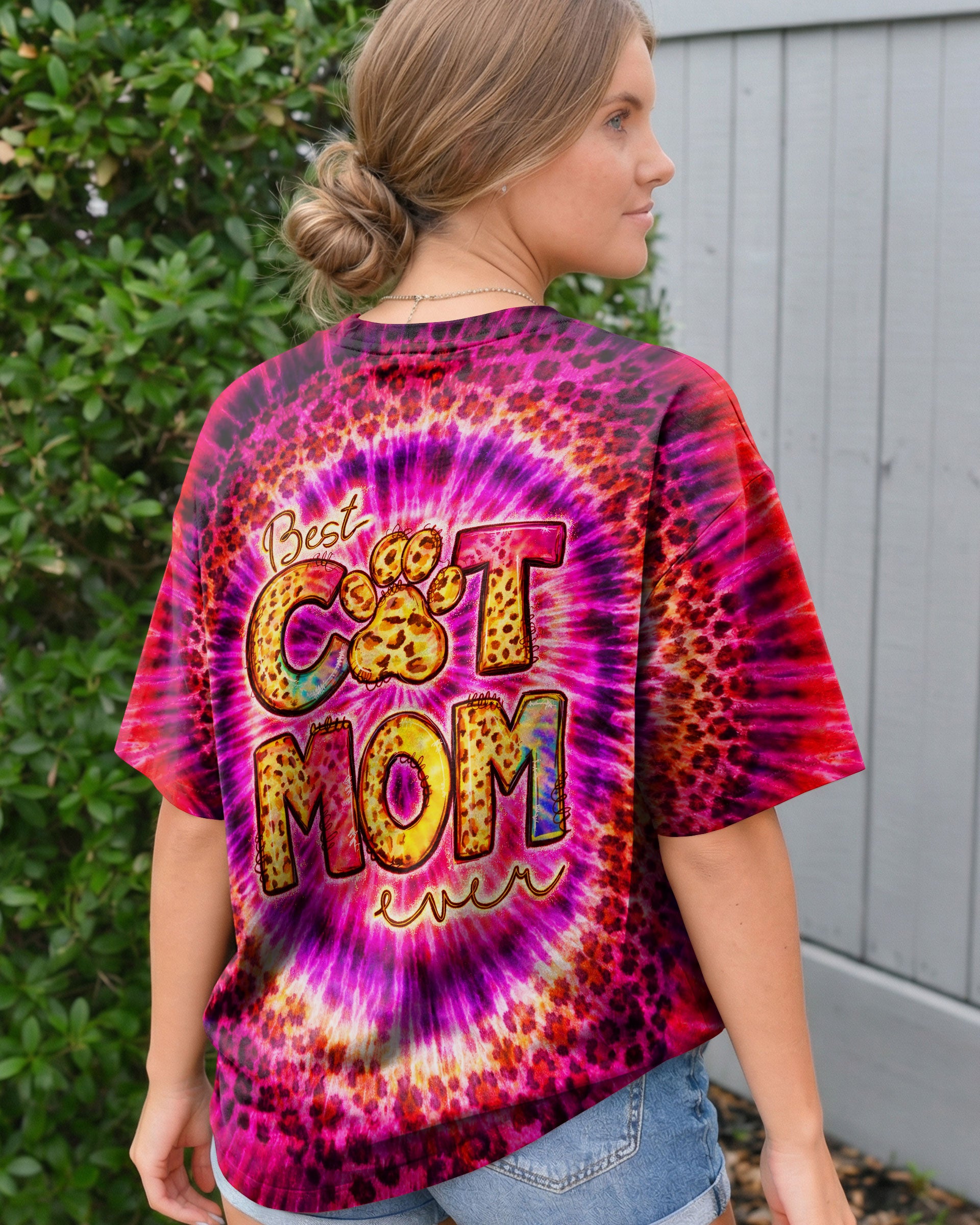 BEST CAT  MOM EVER LEOPARD SWIRL ALL OVER PRINT   - TLNT0603261