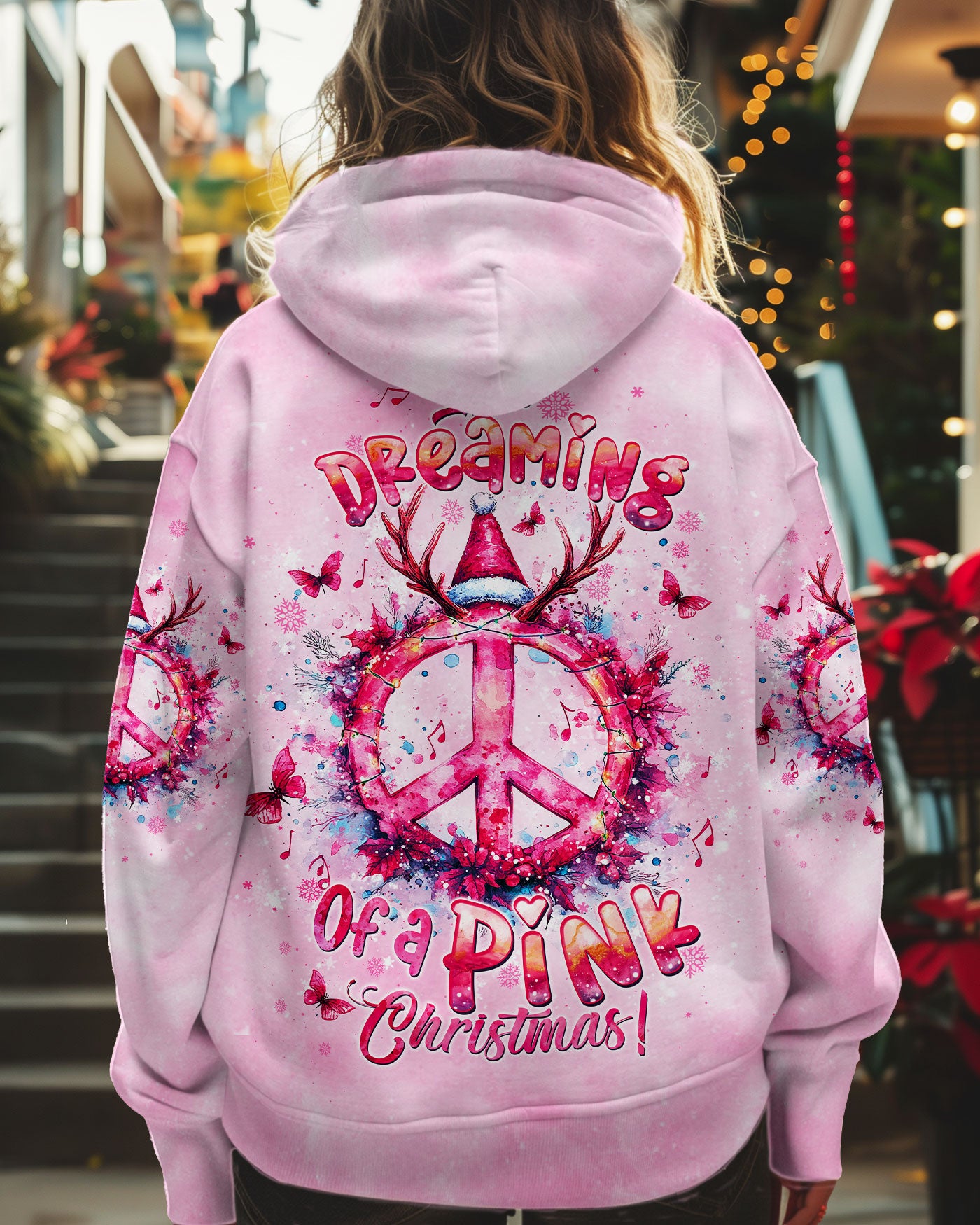 PINK CHRISTMAS PEACE SYMBOL ALL OVER PRINT - TLTW1410242