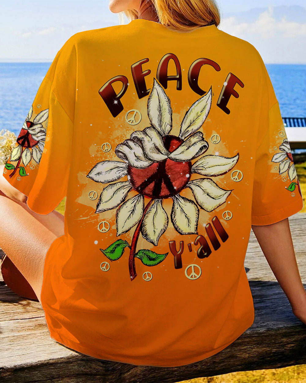 PEACE Y'ALL SUNFLOWER ALL OVER PRINT - TLNT1407234