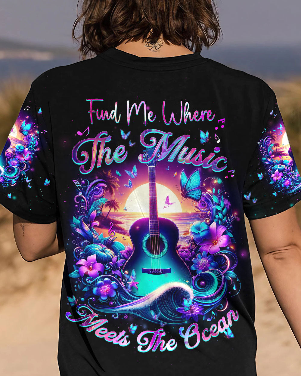 FIND ME WHERE THE MUSIC MEETS THE OCEAN GUITAR ALL OVER PRINT - YHHN1207231