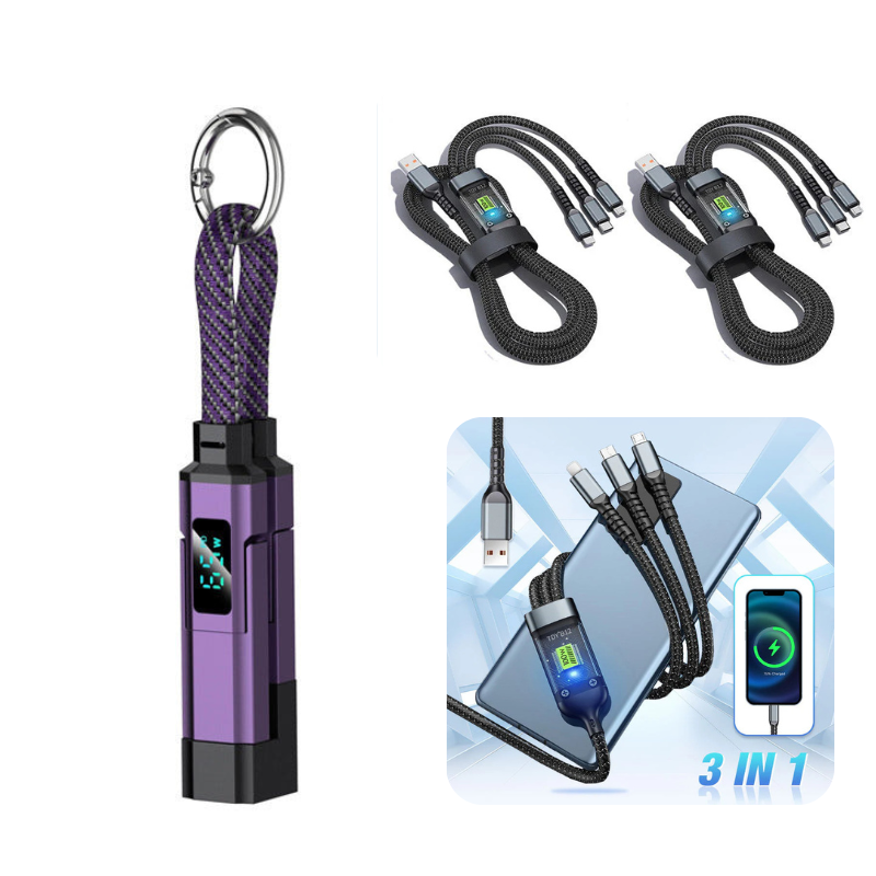 🔥HOT SALE 50% OFF🔥4-in-1 Digital Display Keychain Charging Cable