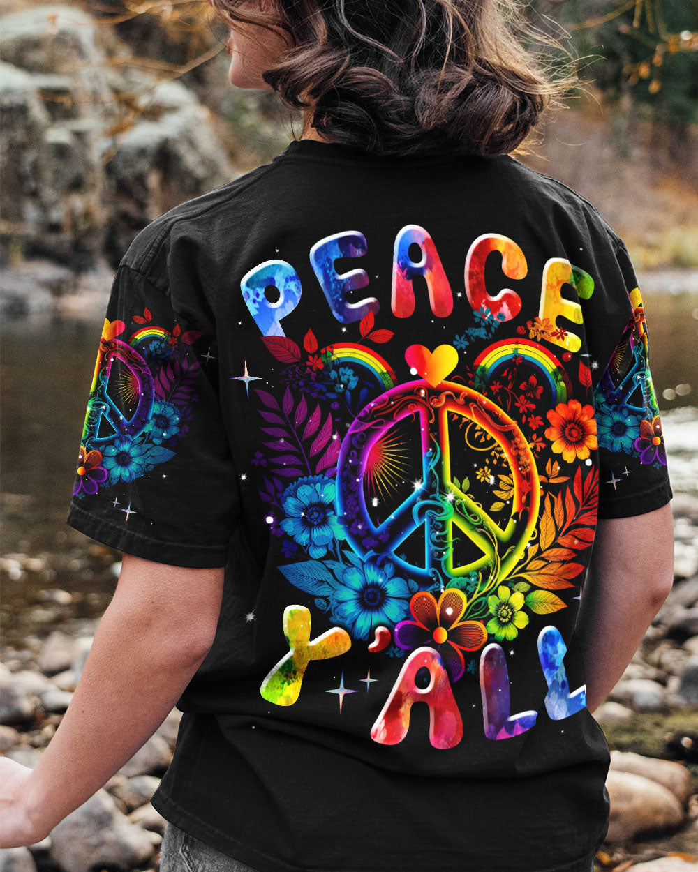 PEACE Y'ALL FLOWERS RAINBOW ALL OVER PRINT - TLNT1107234