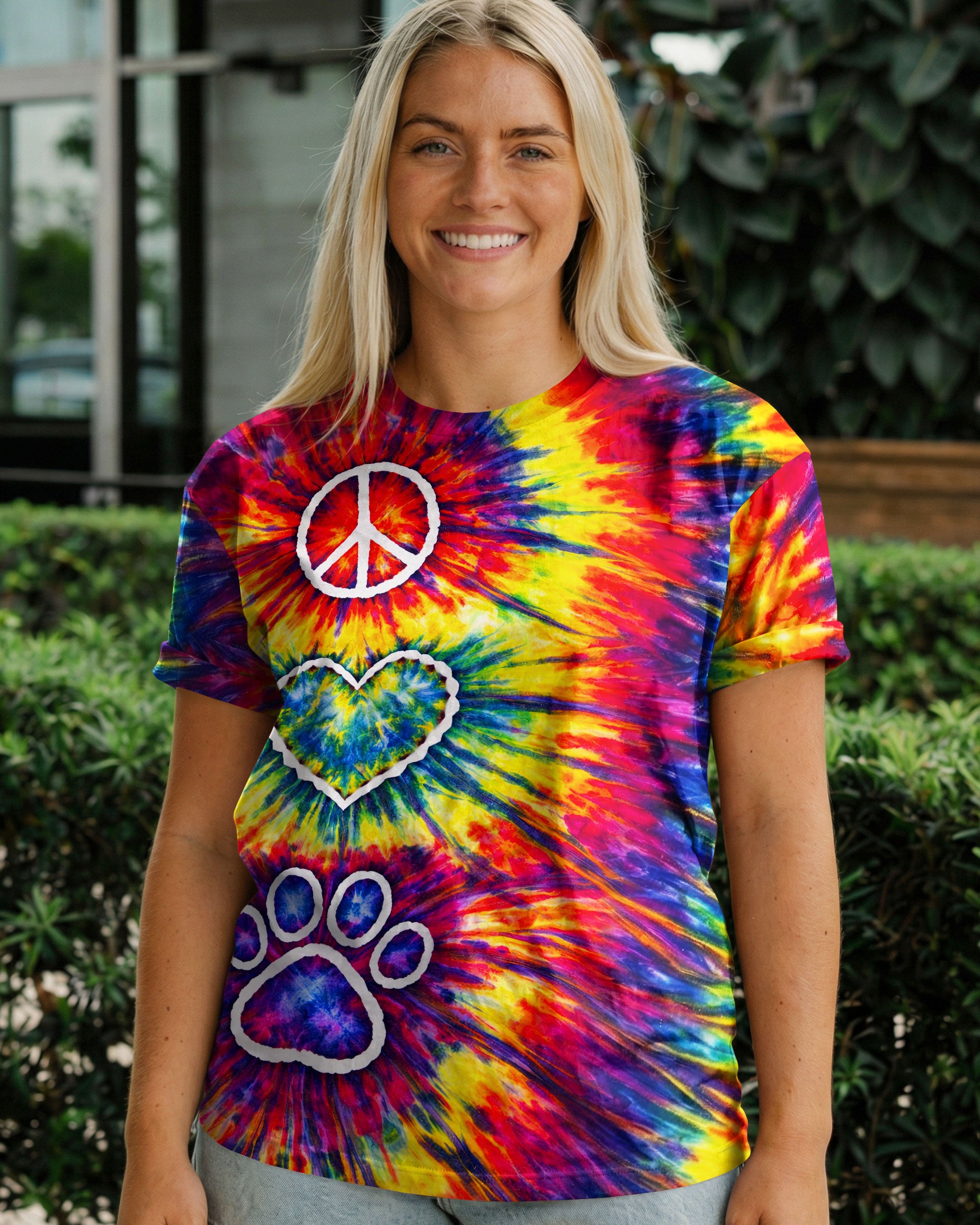 PEACE LOVE PAW PRINT COLORFUL SWIRL ALL OVER PRINT - TLNT3003262