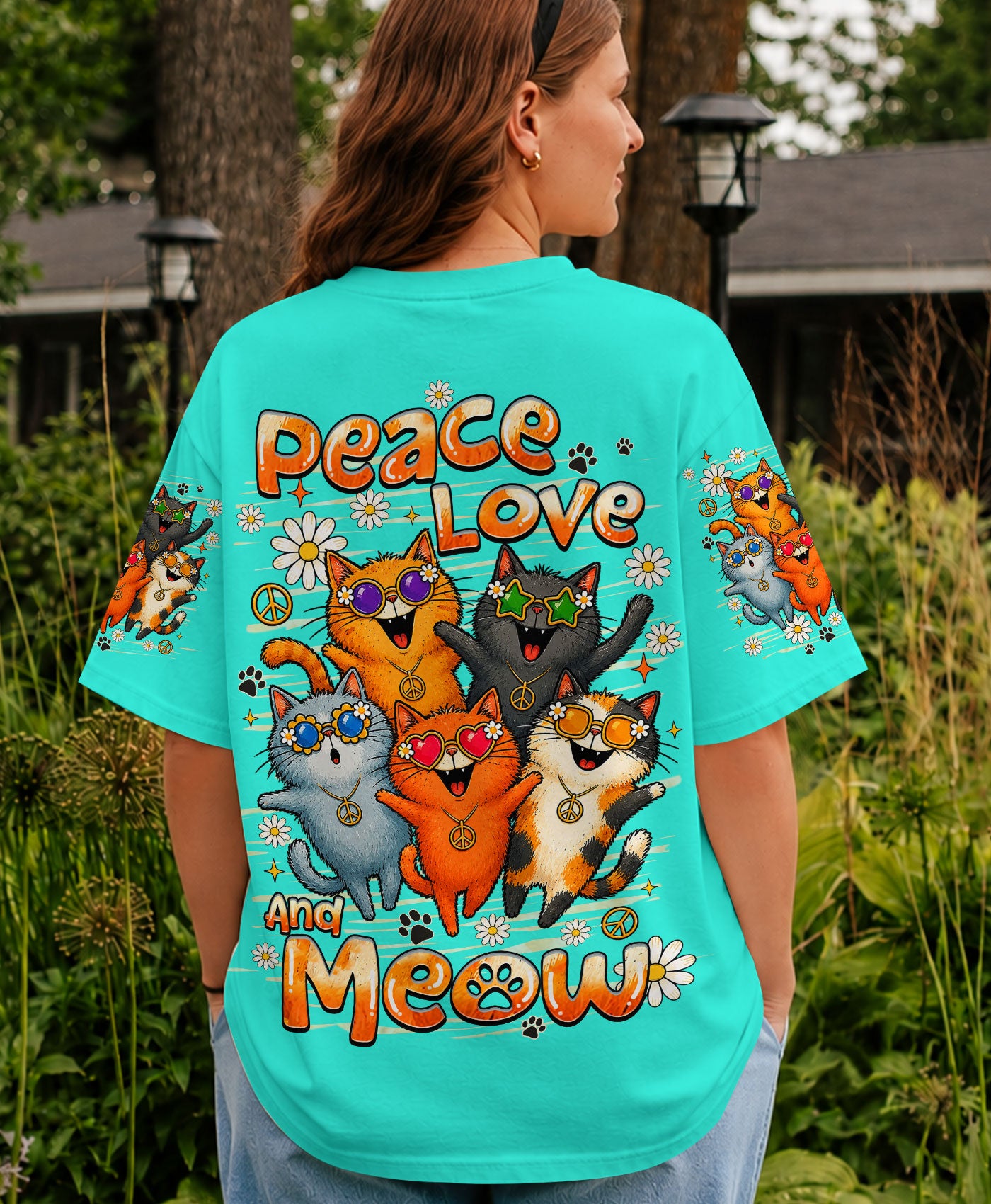 PEACE LOVE AND MEOW CAT ALL OVER PRINT - TLHN1007261
