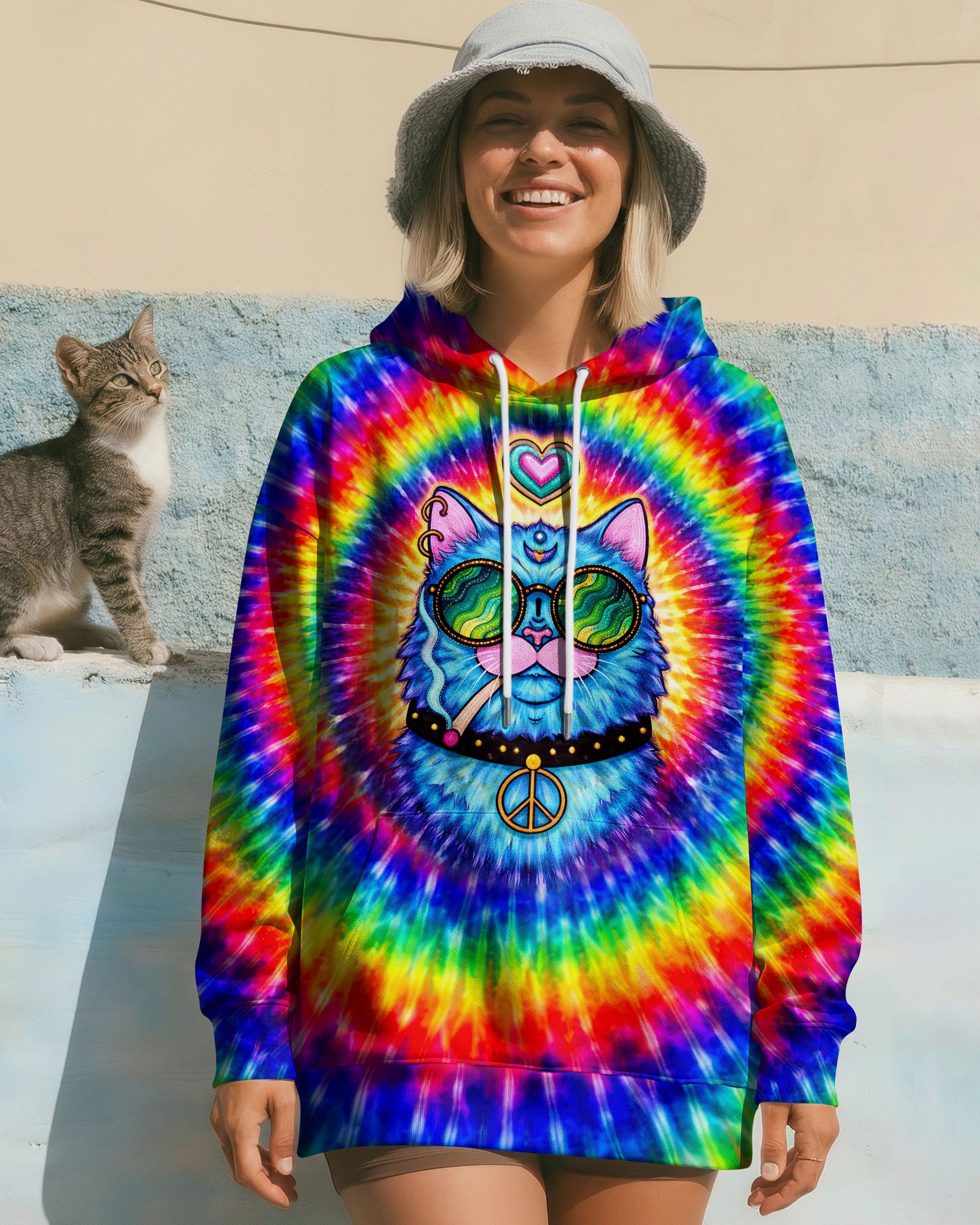 FUNNY HIPPIE CAT SWIRL ALL OVER PRINT - TLTW1701261
