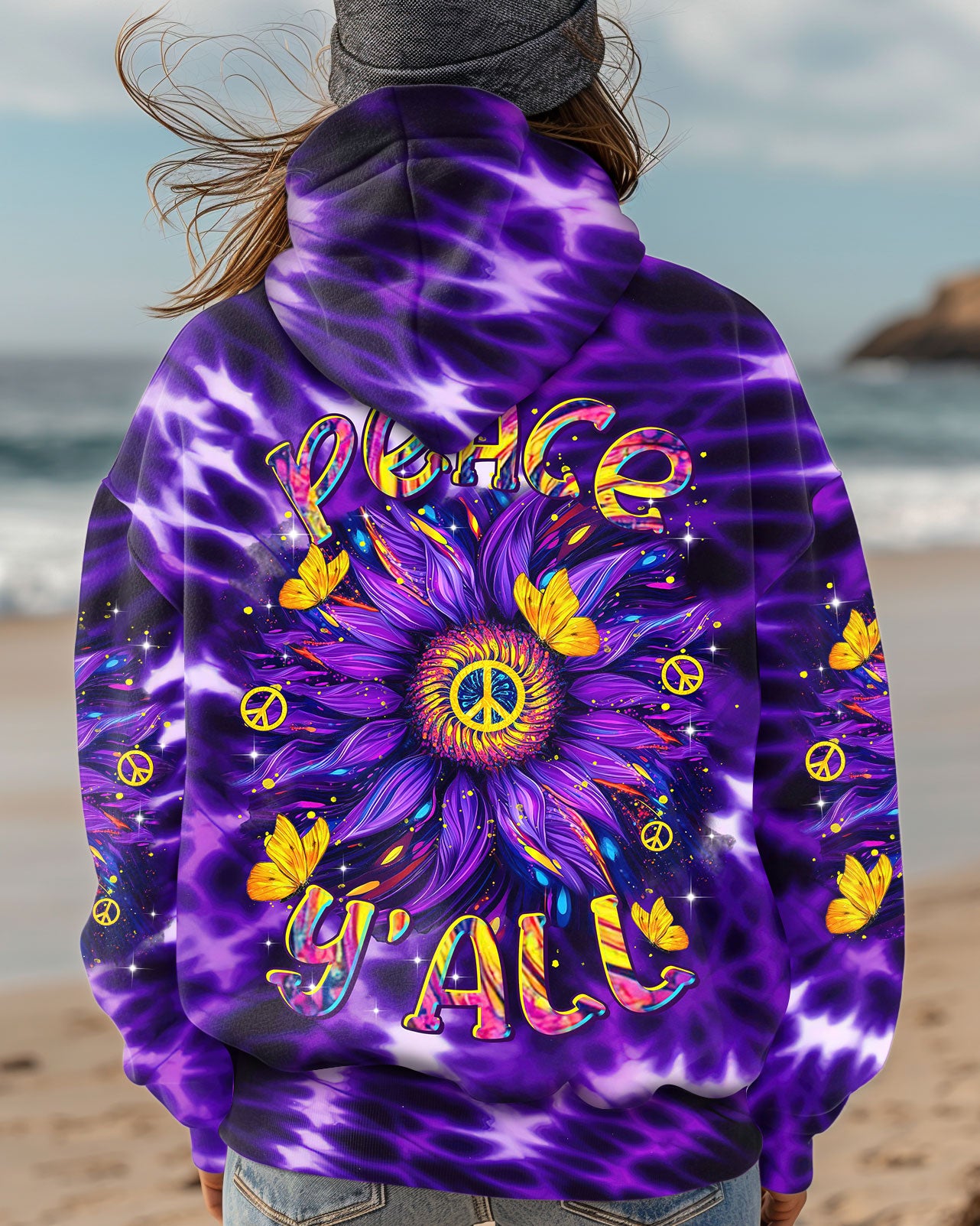 PEACE Y'ALL SUNFLOWER TIE DYE ALL OVER PRINT  - TLTR2402254