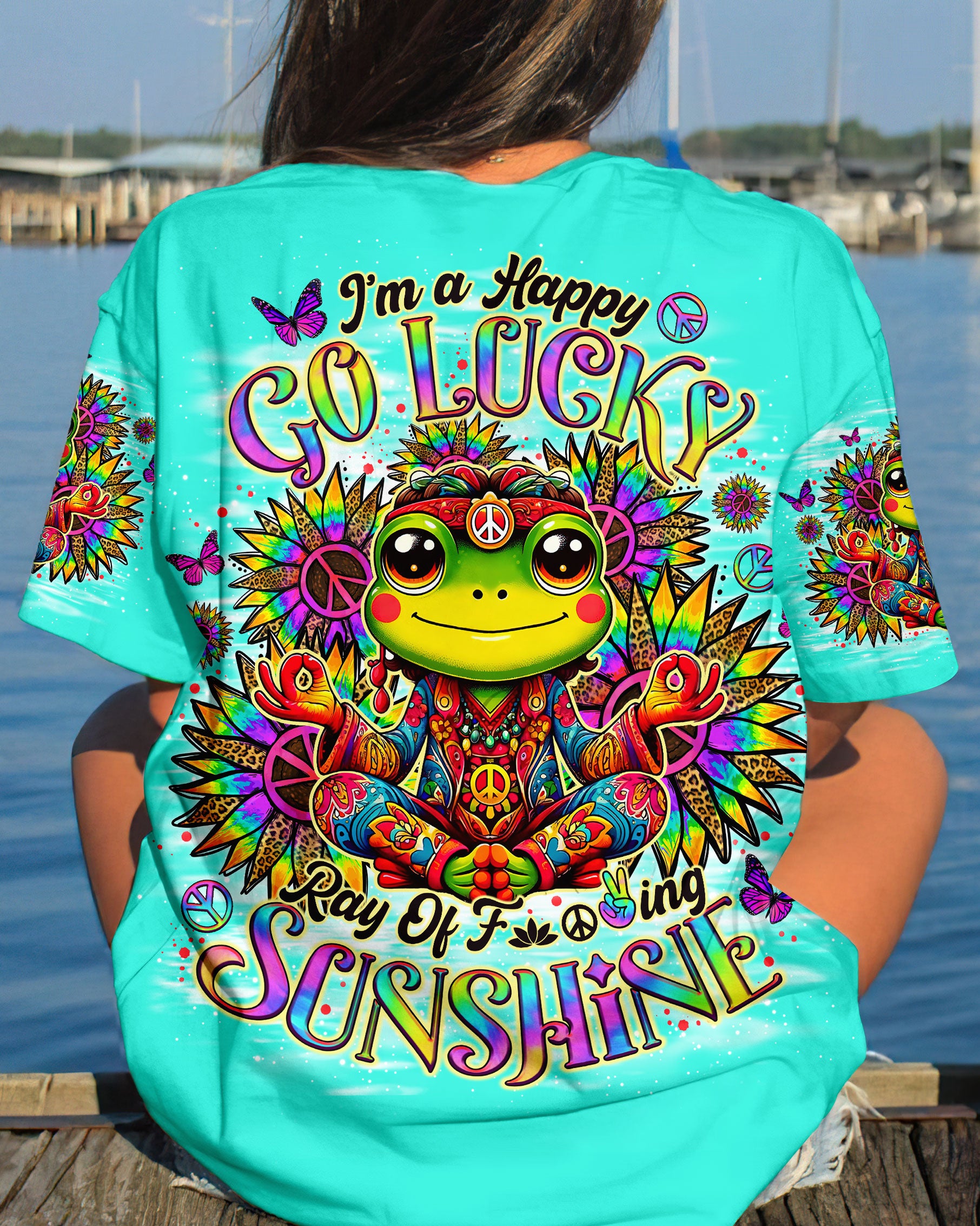 I'M A HAPPY GO LUCKY FROG SUNFLOWER ALL OVER PRINT - TLNO1706242