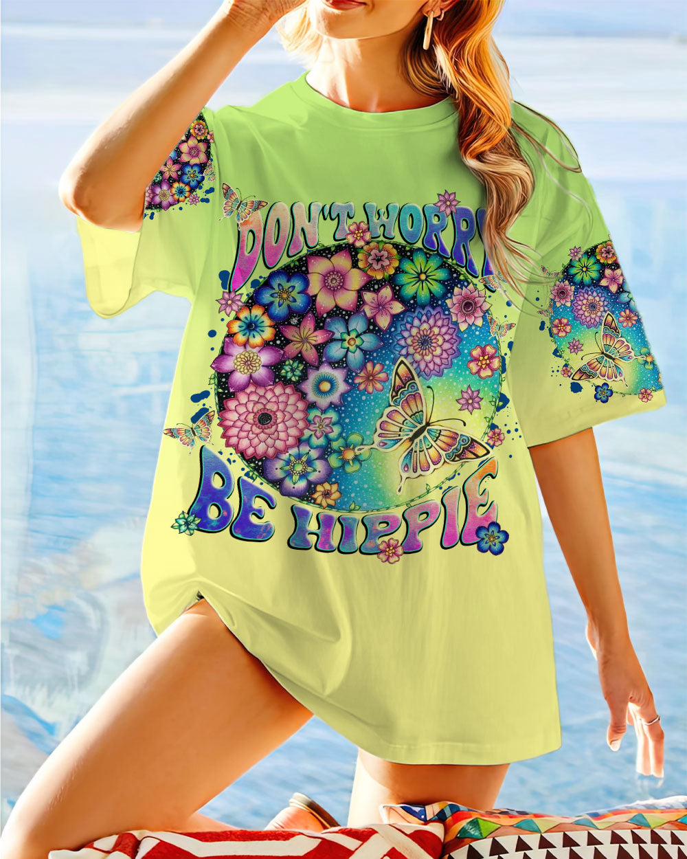 DON'T WORRY BE HIPPIE BUTTERFLY FLOWERS ALL OVER PRINT - TLNT2807231