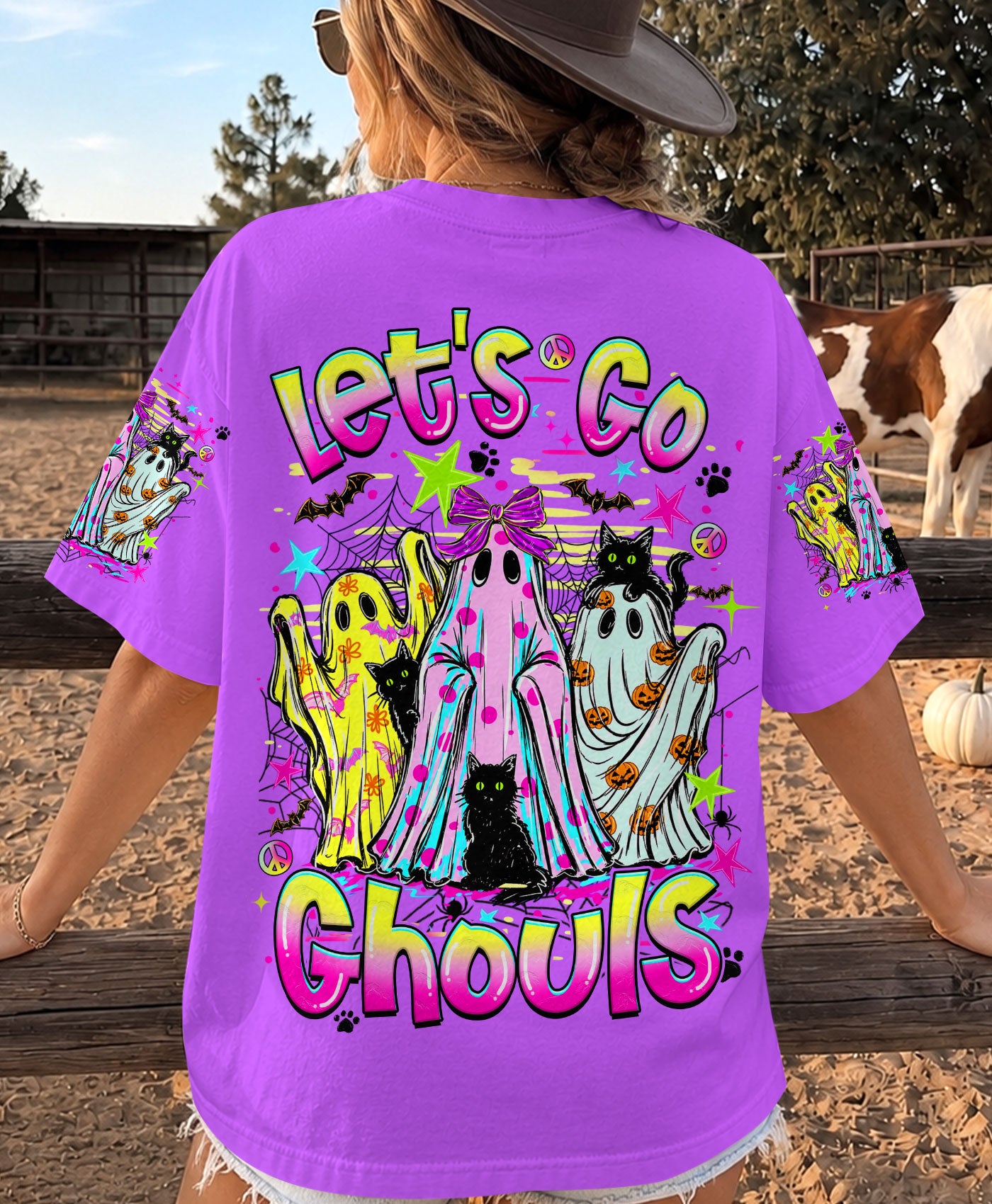 LET'S GO GHOULS BOO BLACK CAT HALLOWEEN ALL OVER PRINT - TLHN1707261