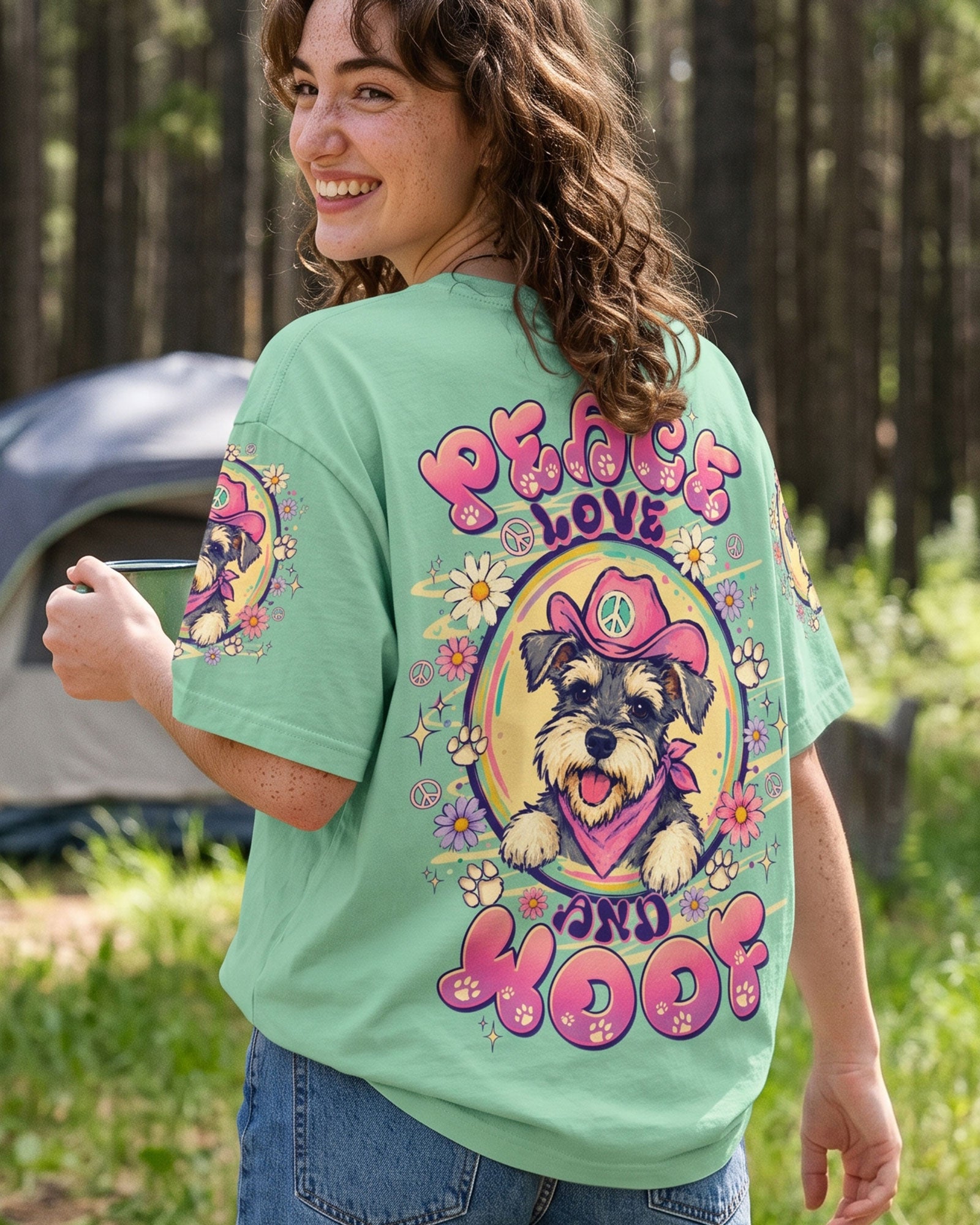 PEACE LOVE AND WOOF SCHNAUZER DOG ALL OVER PRINT - TLTW1507261