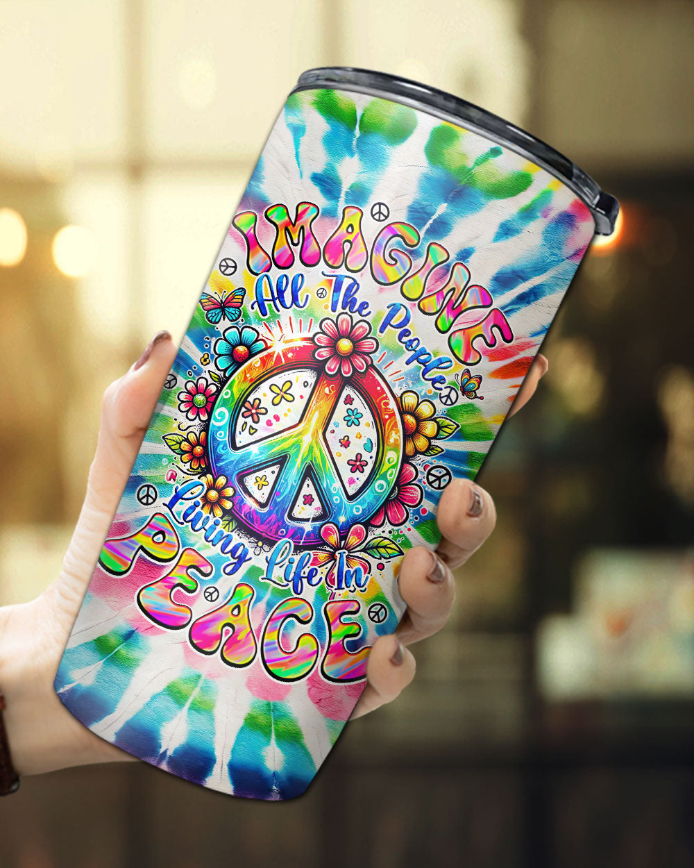 IMAGINE ALL THE PEOPLE LIVING LIFE IN PEACE TIE DYE TUMBLER - TYQY1504254