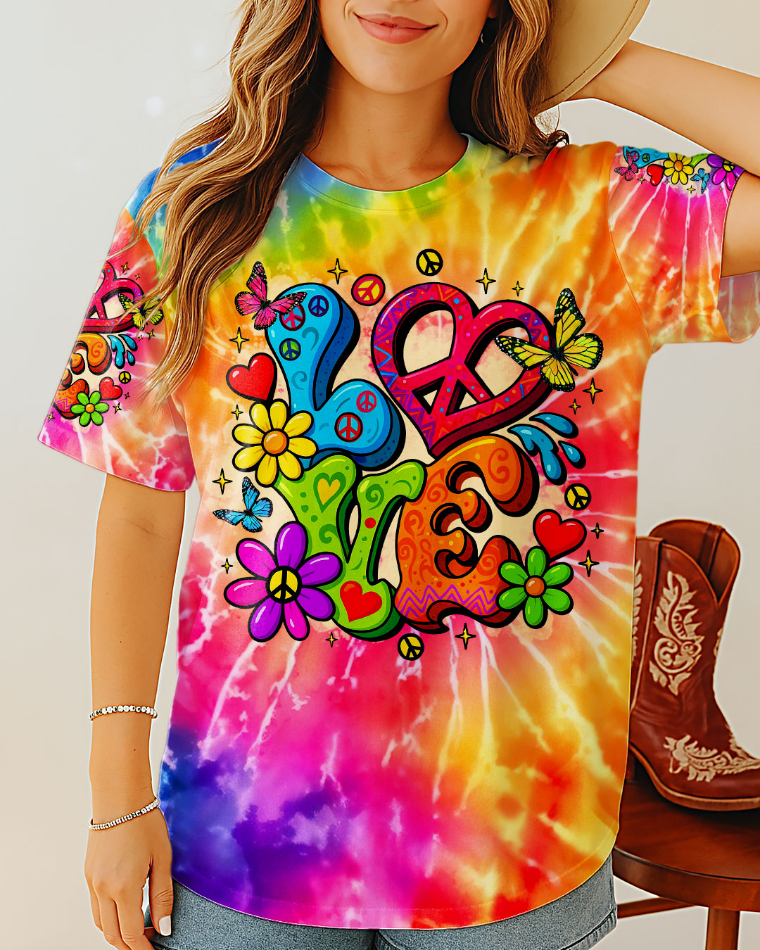 PEACE LOVE TIE DYE ALL OVER PRINT - TLTR1404254