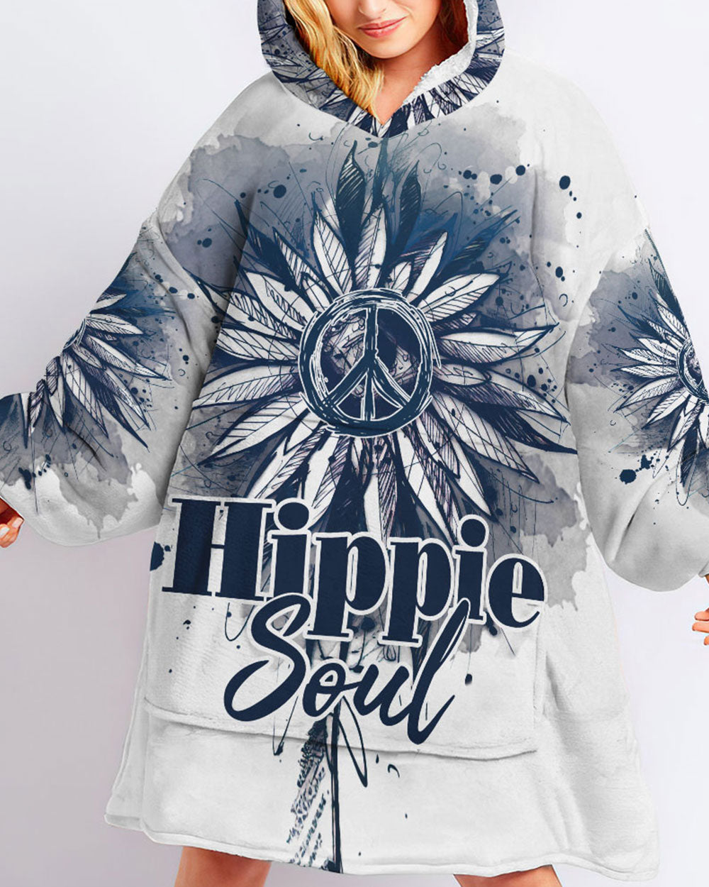 HIPPIE SOUL SUNFLOWER SHERPA BLANKET HOODIE - TY2302233