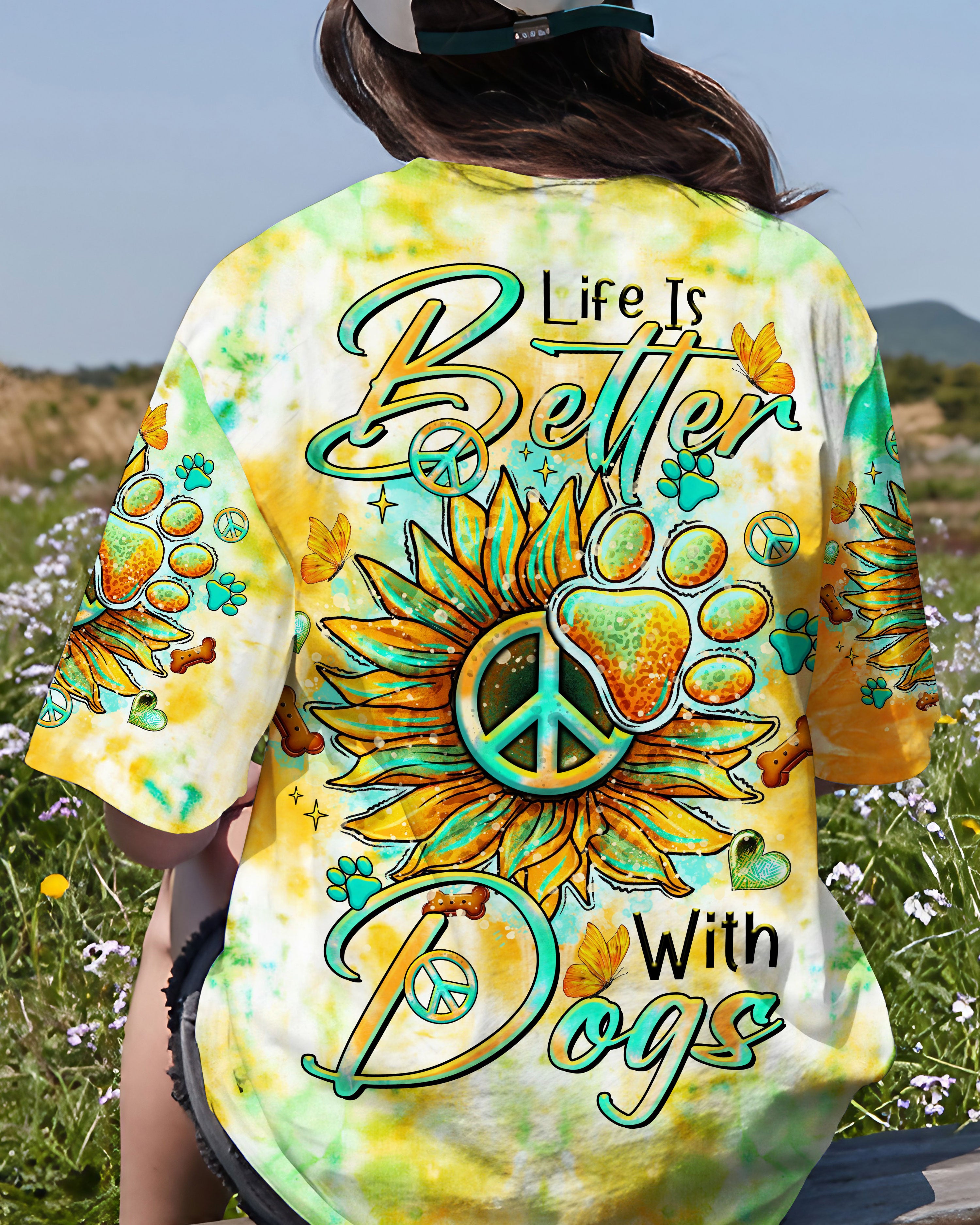 LIFE IS BETTER WITH DOGS SUNFLOWER ALL OVER PRINT - TLTR1906242