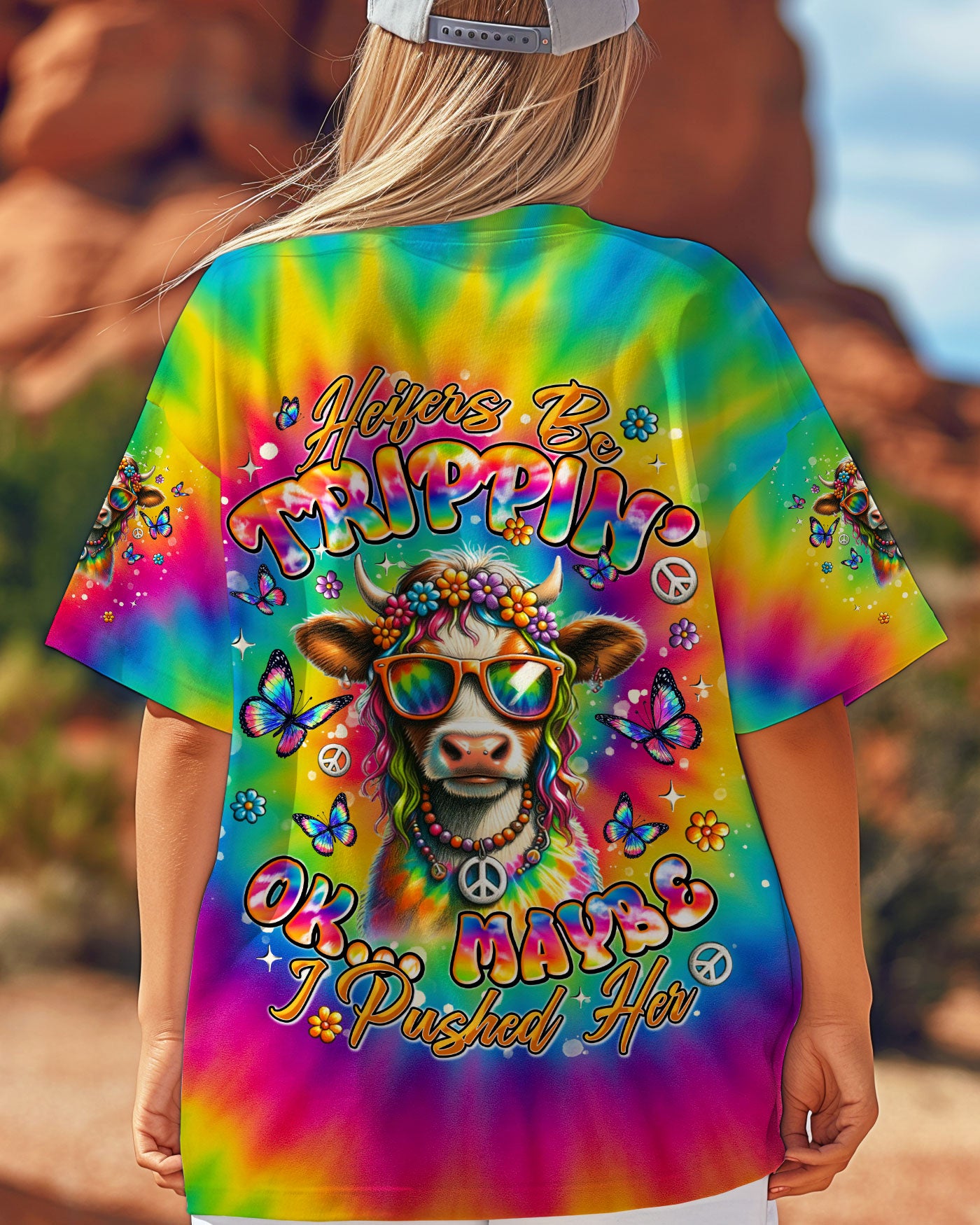 HEIFER BE TRIPPIN' COW TIE DYE ALL OVER PRINT - TLNT1407253
