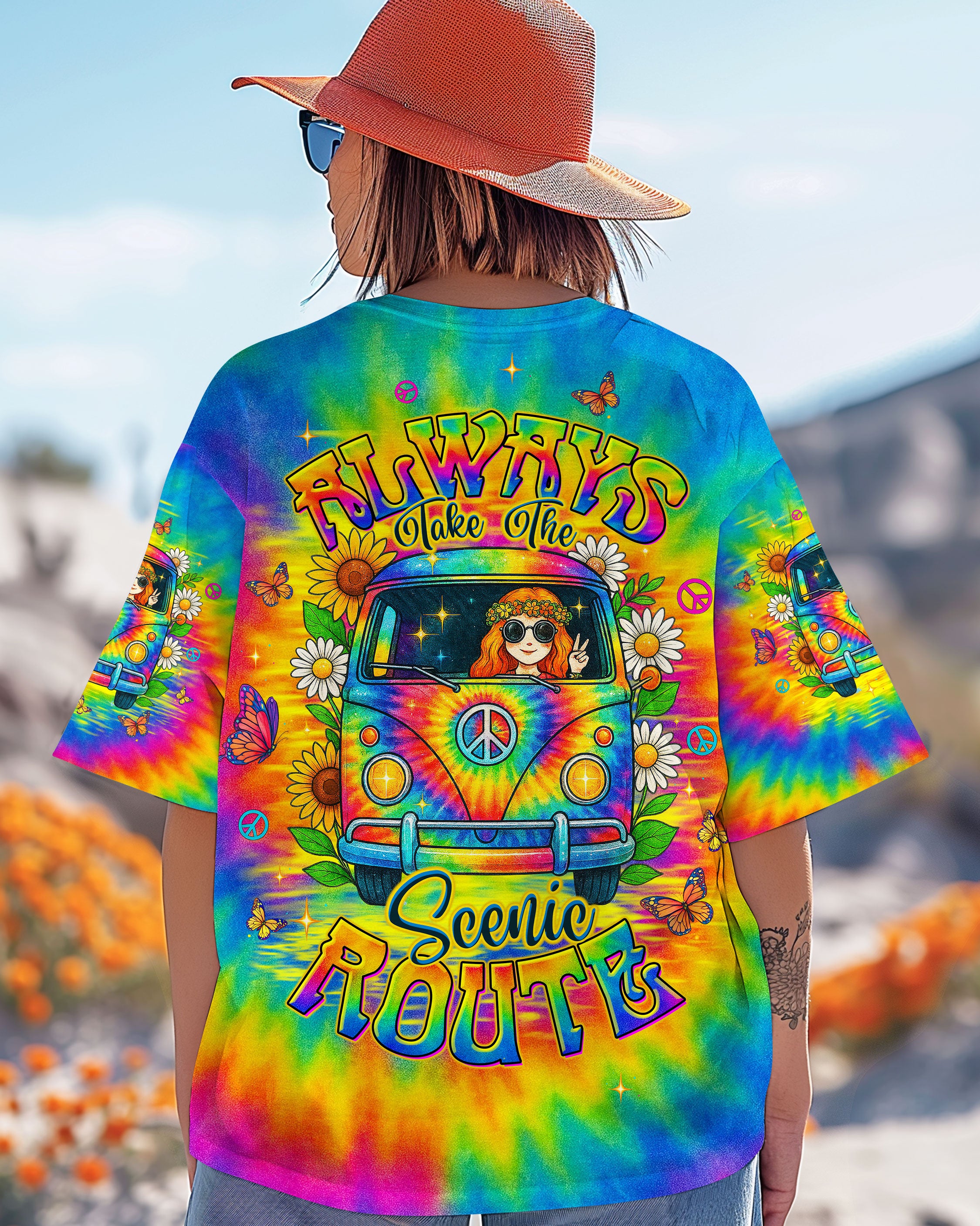 ALWAYS TAKE THE SCENIC ROUTE TIE DYE BUS ALL OVER PRINT - TLTW3006251