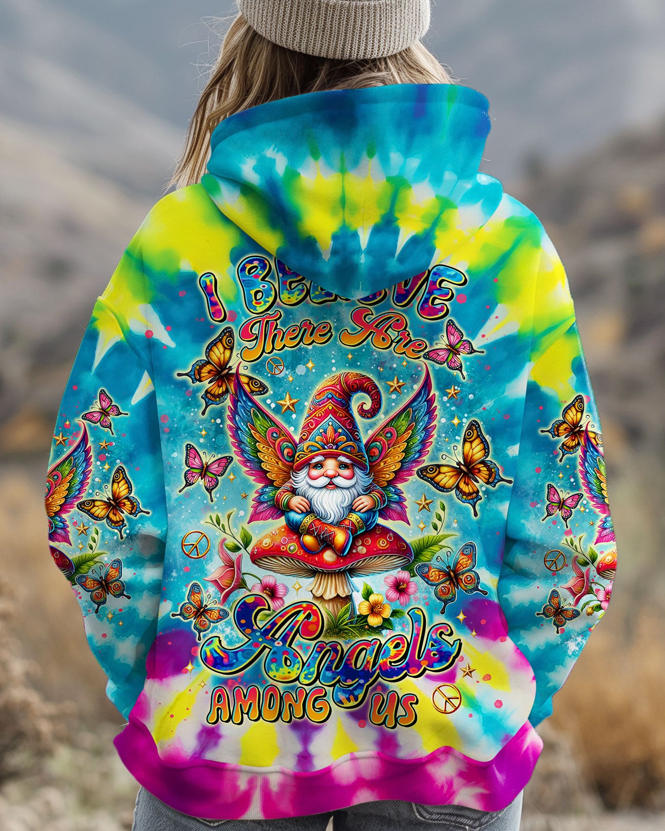 I BELIEVE THERE ARE ANGELS AMONG US GNOME WINGS TIE DYE  ALL OVER PRINT - TLTR1002253