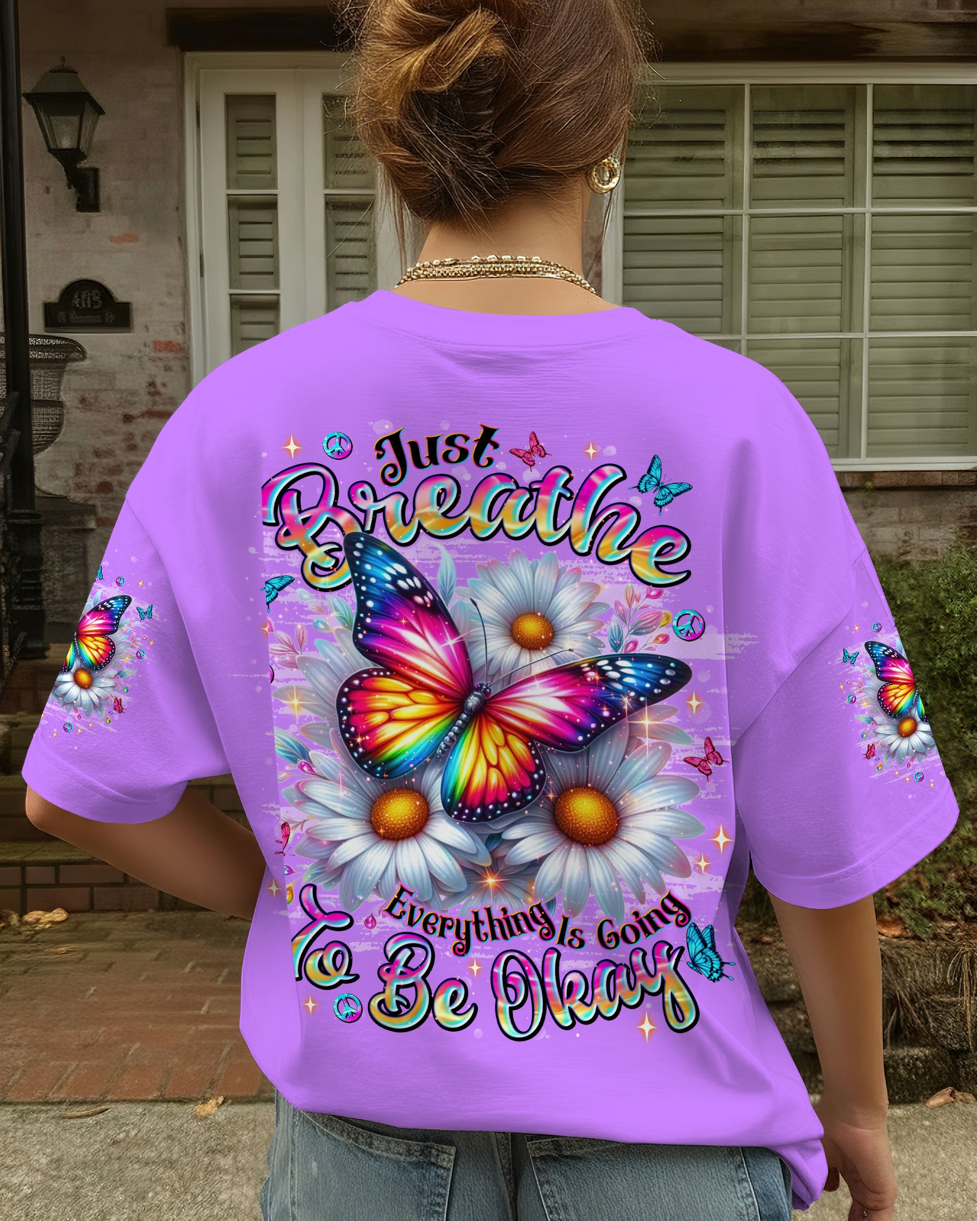JUST BREATHE BUTTERFLY DAISIES ALL OVER PRINT - TLNT1312253
