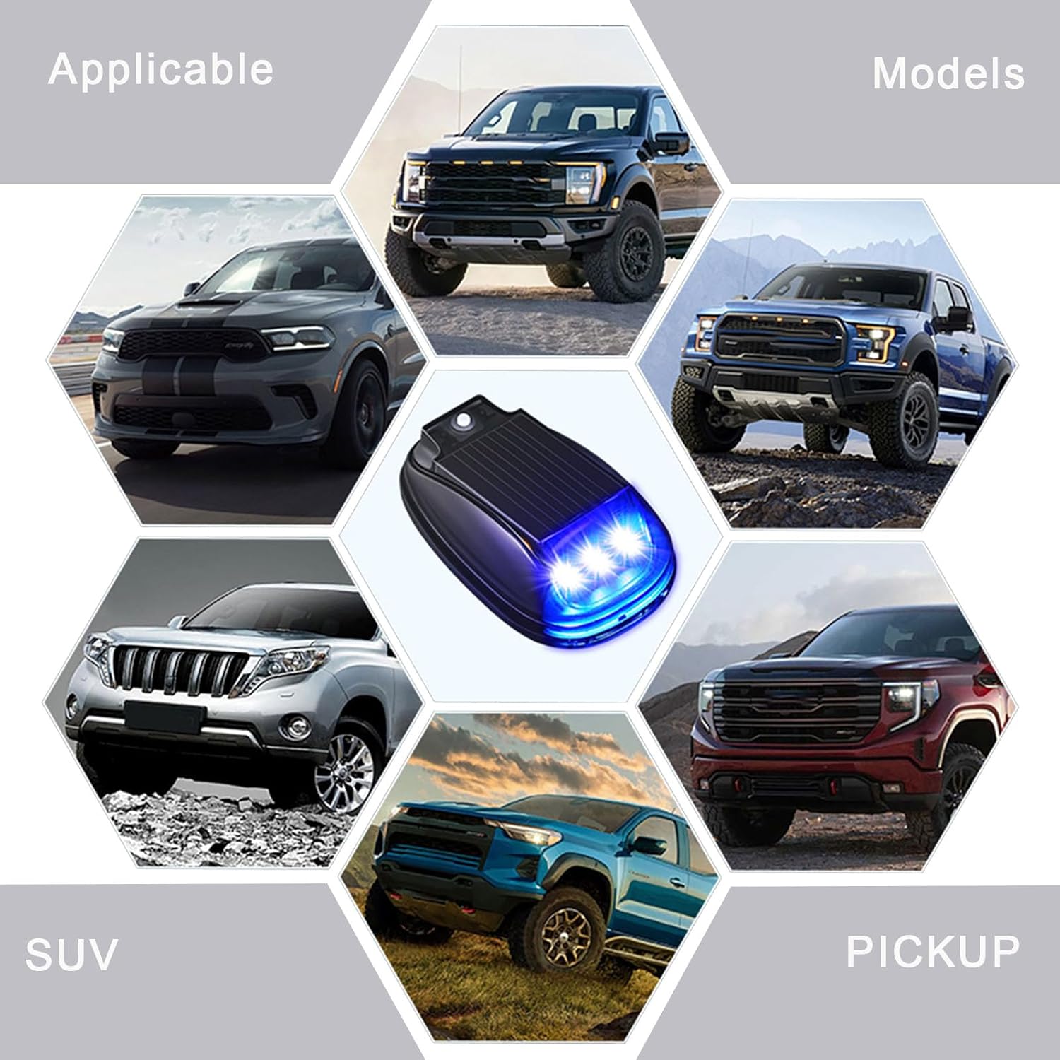 Solar Car Roof RGB Strobe Light With Remote Control Cab Signal Lamp Wireless No Punch LED Truck Pickup Warning Lights for Camping Enhanced Night Visibility & Interior Lighting