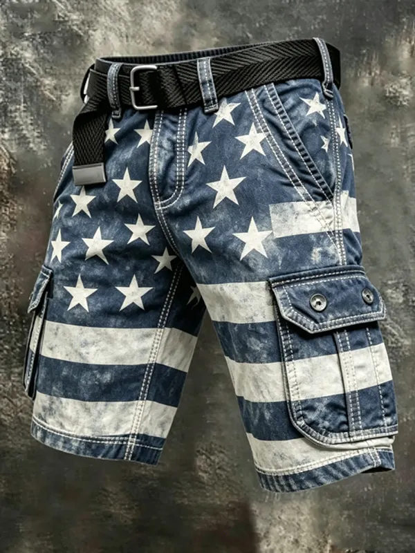 Men's American Flag Star Stripe Art Print Casual Shorts