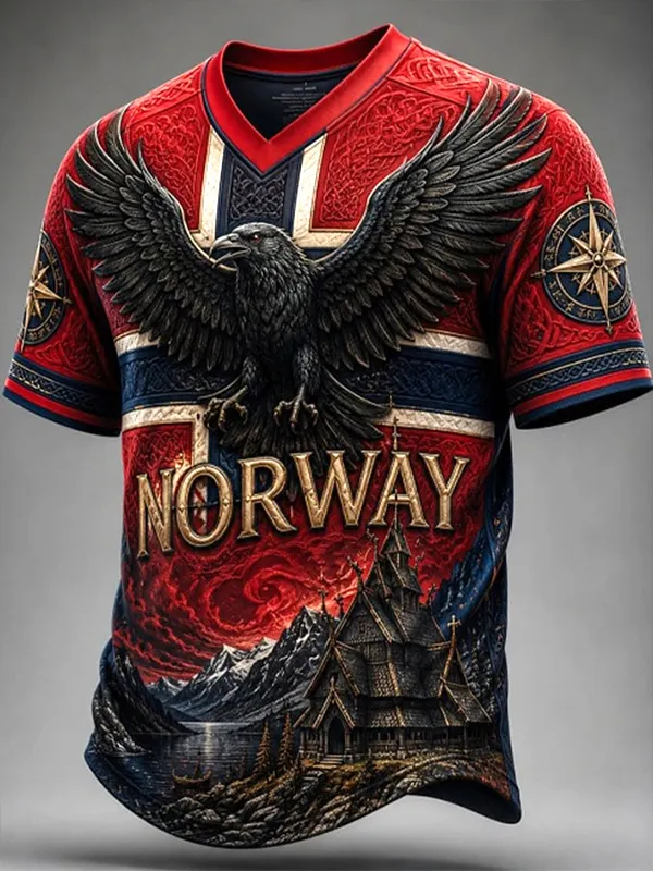 Men's Norway Viking Raven 2026 Norwegian Football Art Print T-Shirt
