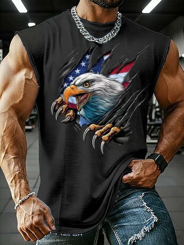 Men's Independence Day Eagle American Flag Print Beach Tank Top