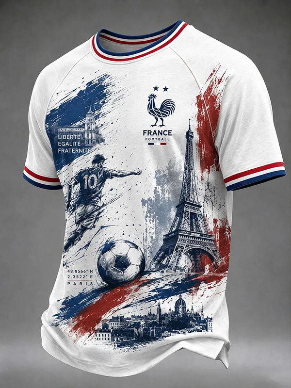 Men's France Paris Eiffel Tower Football Vintage Art Print T-Shirt
