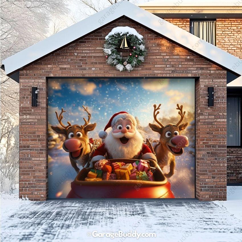 Garage Buddy | Santa & Reindeers | Christmas Garage Door Cover