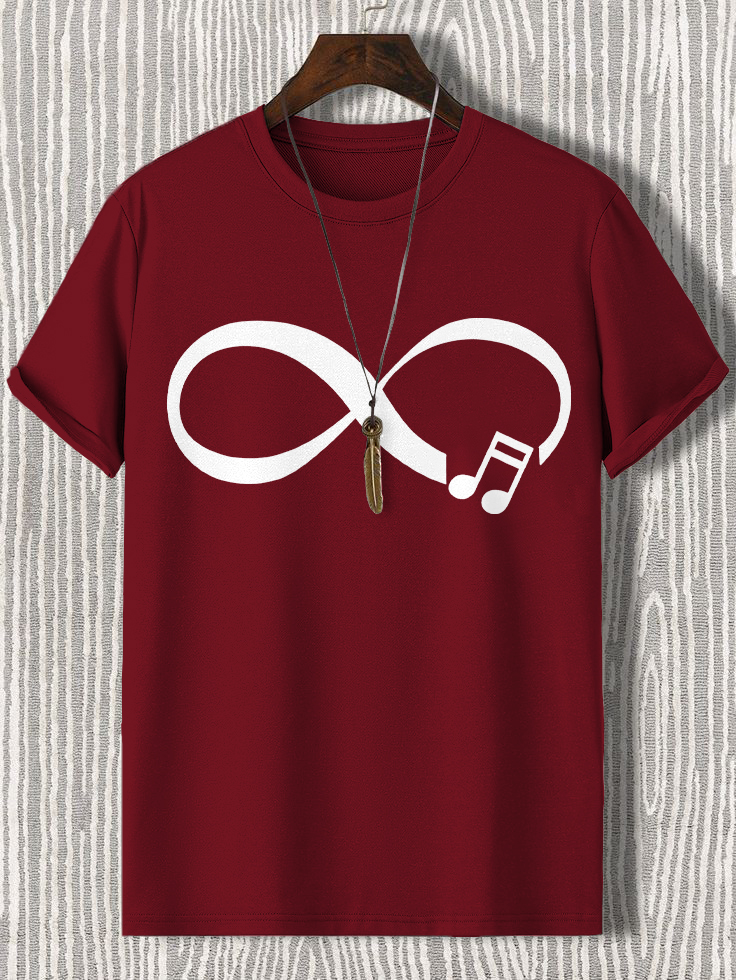 Men's Music Never Ends Infinity Symbol Print Cotton Casual T-Shirt