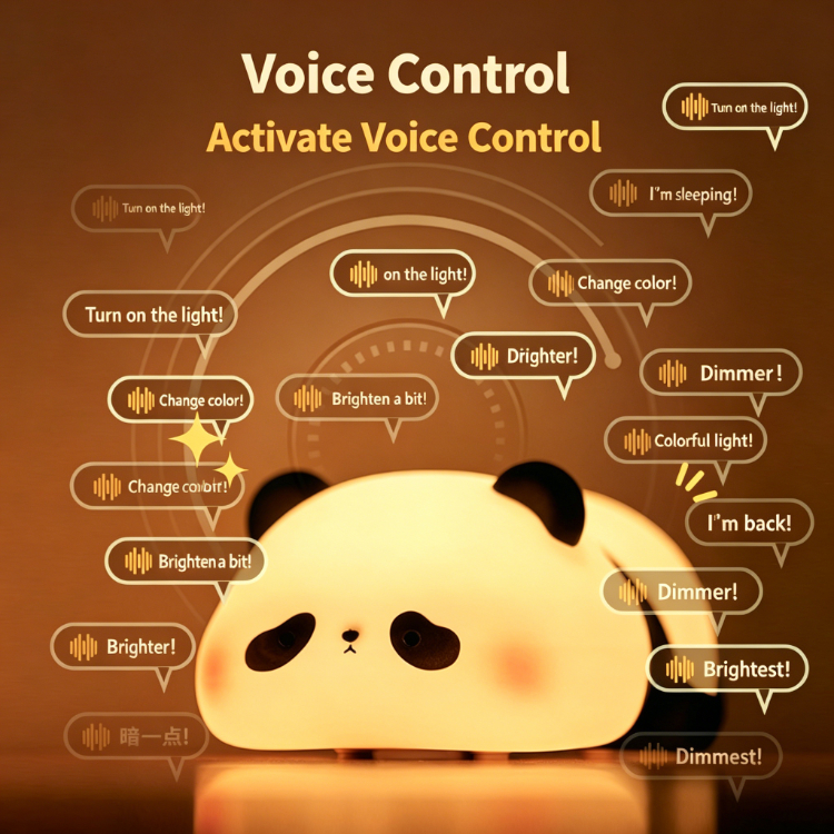 Cute Panda Silicone Night Light with Voice Control
