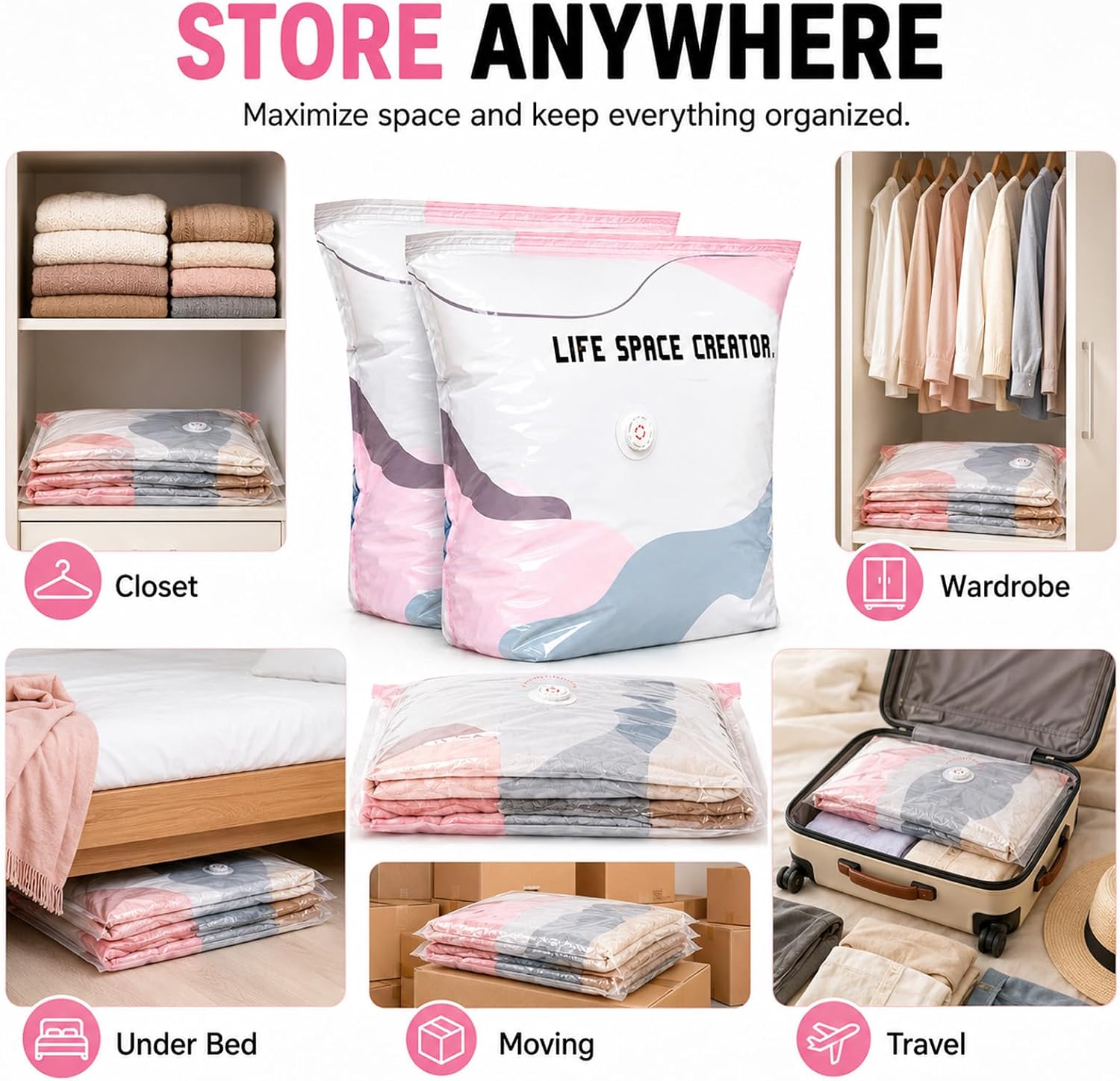 Compression storage bags used in closet wardrobe under bed moving box and suitcase