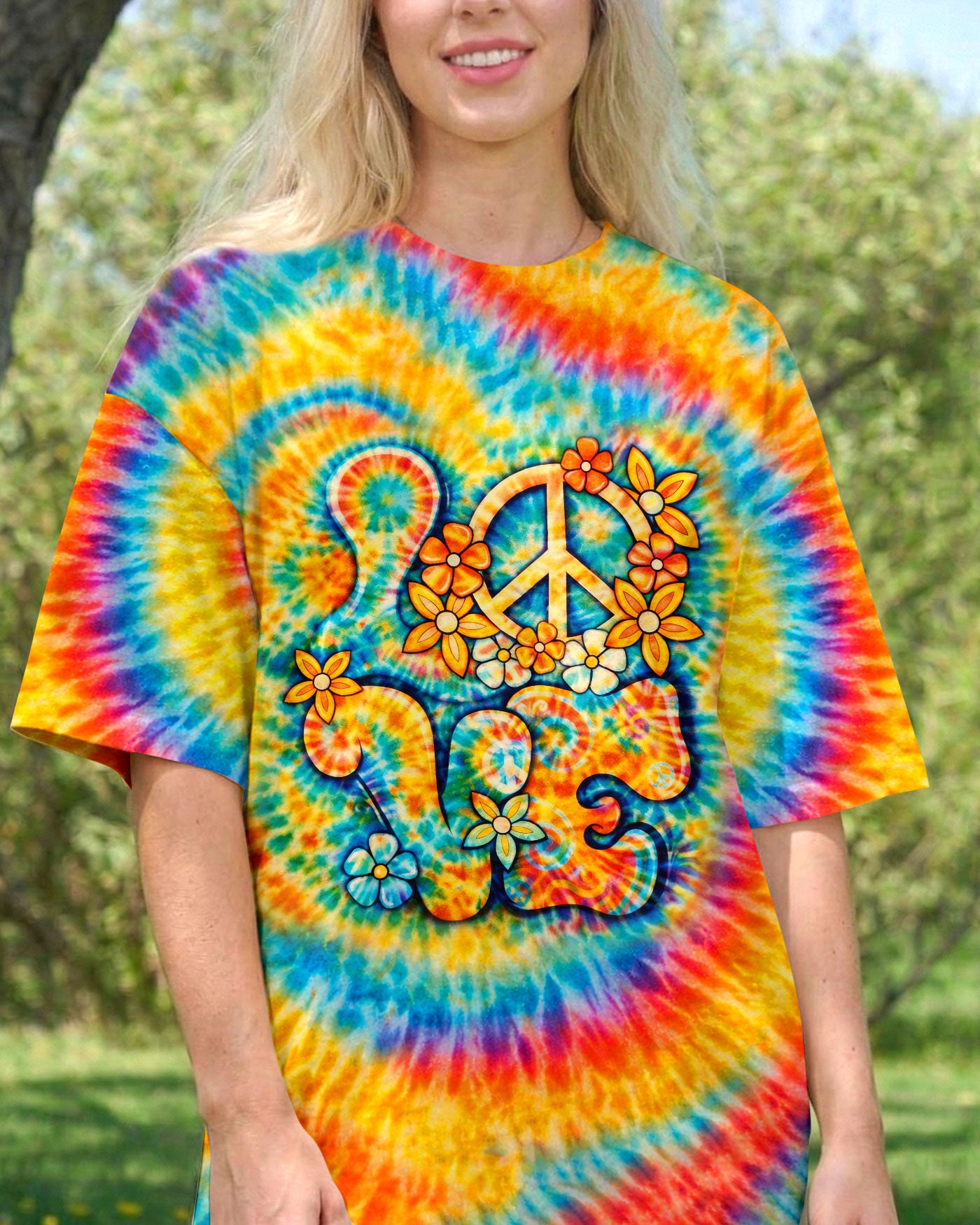 LOVE PEACE SYMBOL SWIRL ALL OVER PRINT - TLHN2303261