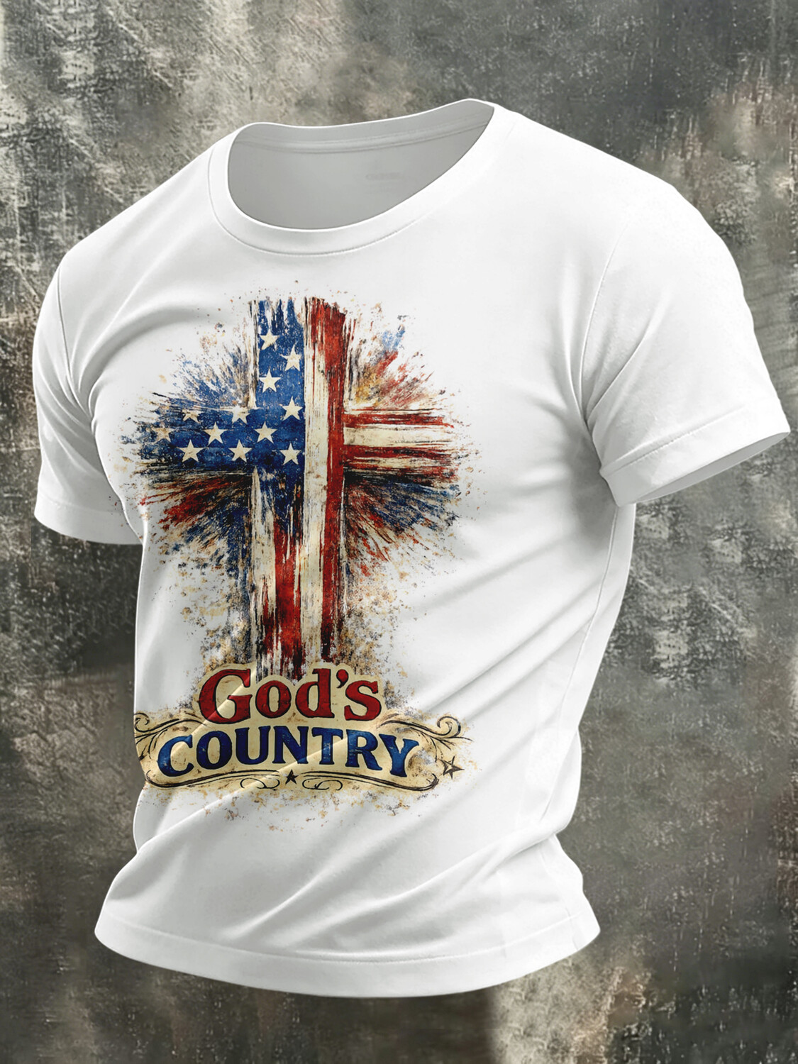 Men's God's Country American Flag Cross Print Cotton Casual T-Shirt
