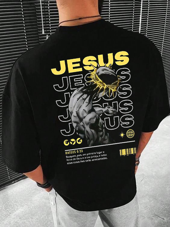 Men's Jesus Crown Of Thorns Matthew 6:33 Print Cotton Casual T-Shirt