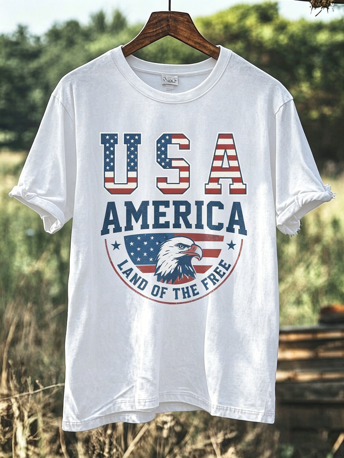 Men's USA Land Of The Free Bald Eagle Print Cotton Casual T-Shirt