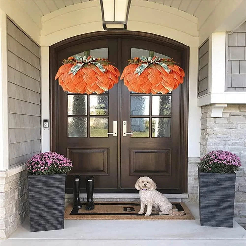 Annouvation Farmhouse Pumpkin Wreath For Front Door