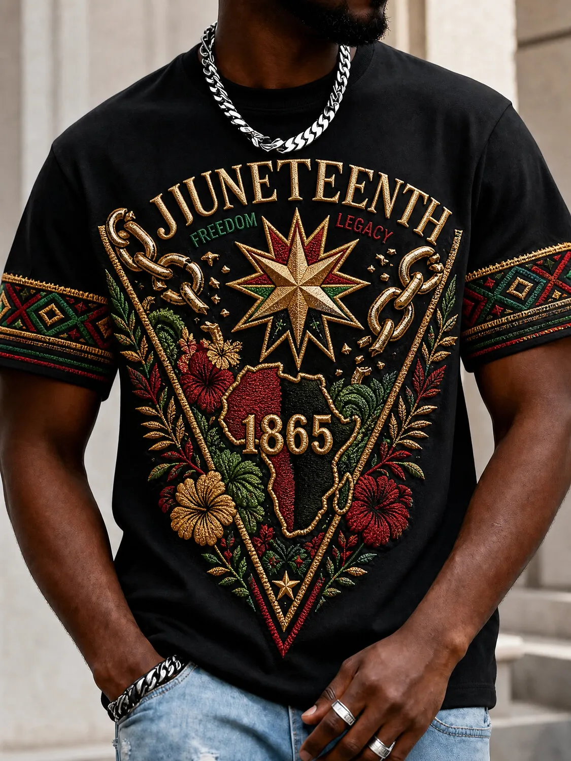 Men's Juneteenth 1865 Freedom Legacy African Map Print T-Shirt