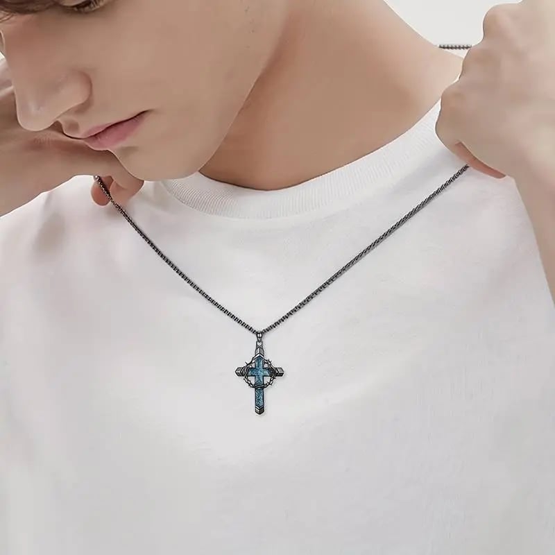 🔥Hot Sale 49% off🌟✝️ Wreath and Cross Turquoise Cross Pendant Necklace