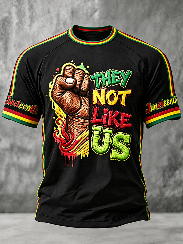 Men's They Not Like Us Juneteenth Black Power Fist Art Print T-Shirt