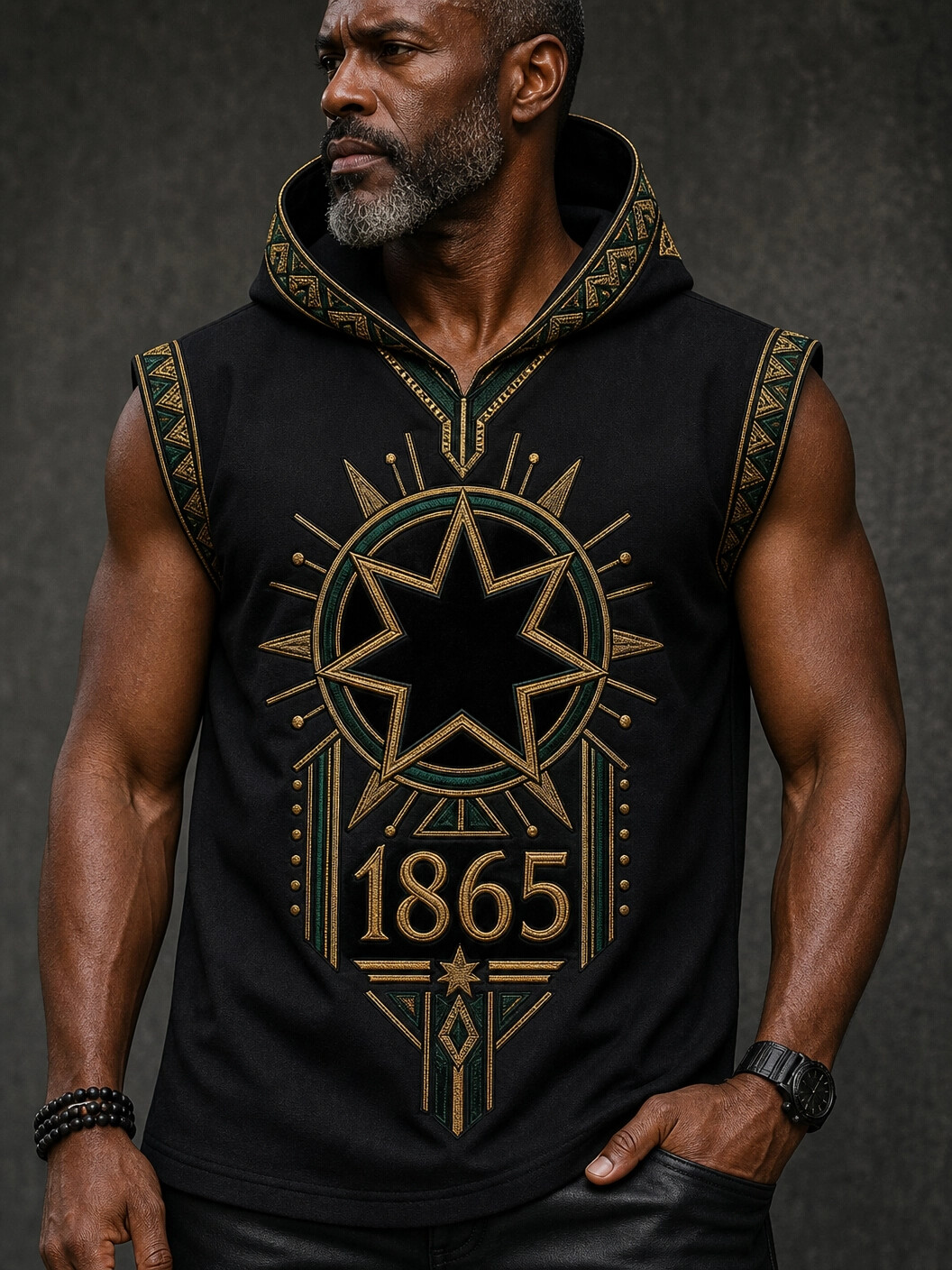 Men's Juneteenth 1865 Ethnic Geometric Pattern Hooded Tank Top