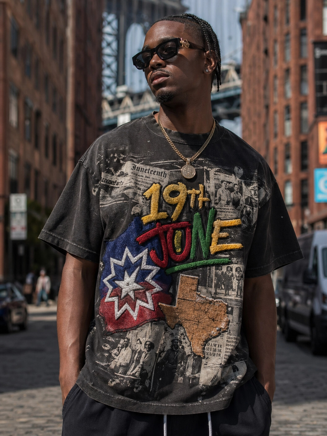 Men's Juneteenth Hip-Hop Collage Art Print Casual T-Shirt