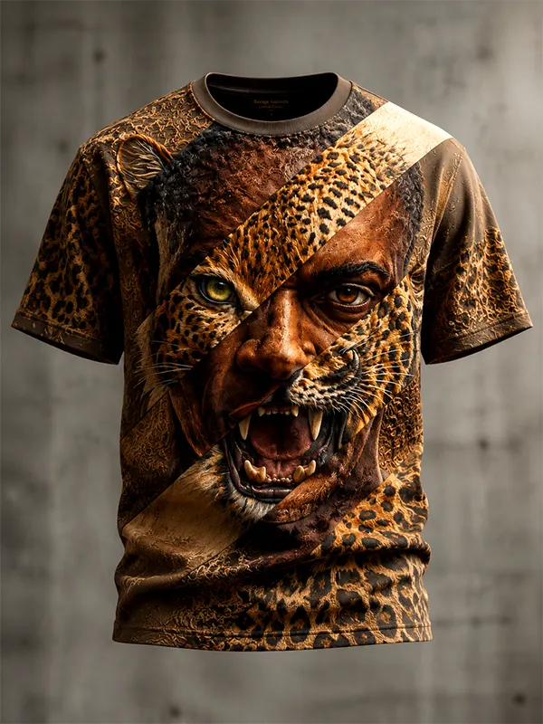 Men's Abstract Portrait Art African Wild Animal Patterns Casual T-Shirt