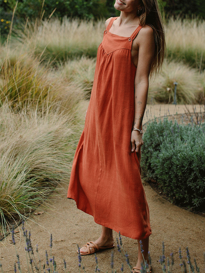 Women'S Casual Cotton Linen Solid Color Dress