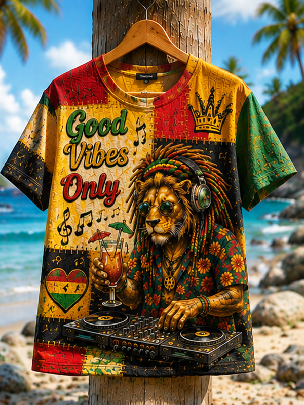 Men's Reggae Lion DJ Print T-Shirt