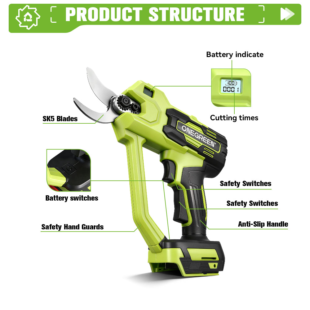 ONEGREEN 30mm Brushless Electric Pruning Shears Kit, Makita ...