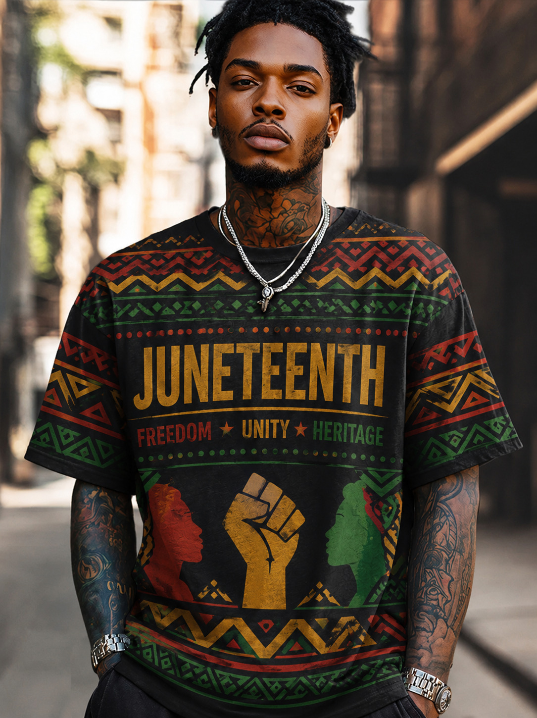 Men's Juneteenth Ethnic Unity Power Print Casual T-Shirt