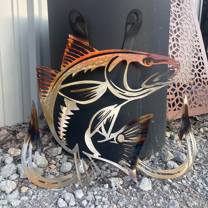 Metal Bass Fish with Hooks Plasma Cut Sign Art Fishing Art Gone Fishing(🔥LAST DAY 49% OFF)
