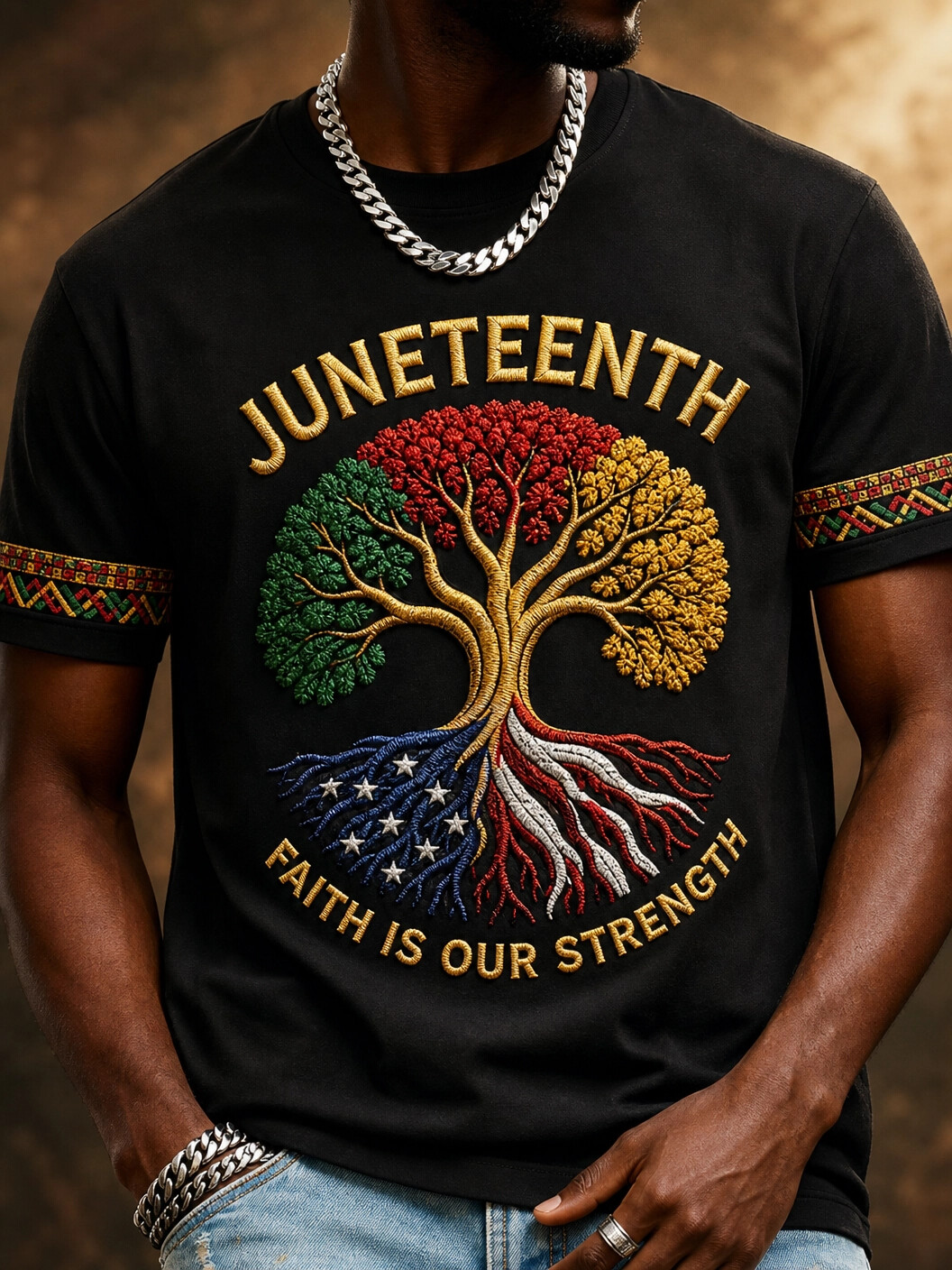 Men's Juneteenth Faith is Our Strength Print Casual T-Shirt