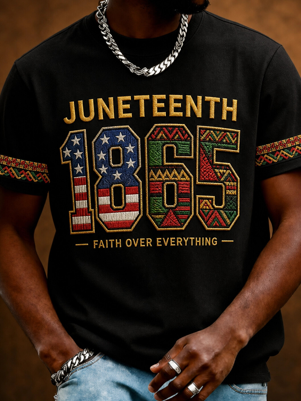 Men's Juneteenth 1865 Faith Over Everything Print Casual T-Shirt