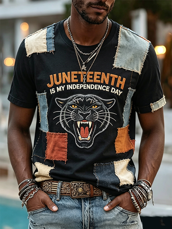 Men's Juneteenth Is My Independence Day Black Panther Art Print T-Shirt